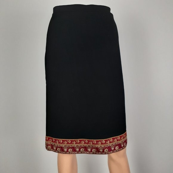 Vintage Dresses & Skirts - Vintage Black Skirt with Red Patterned Hem